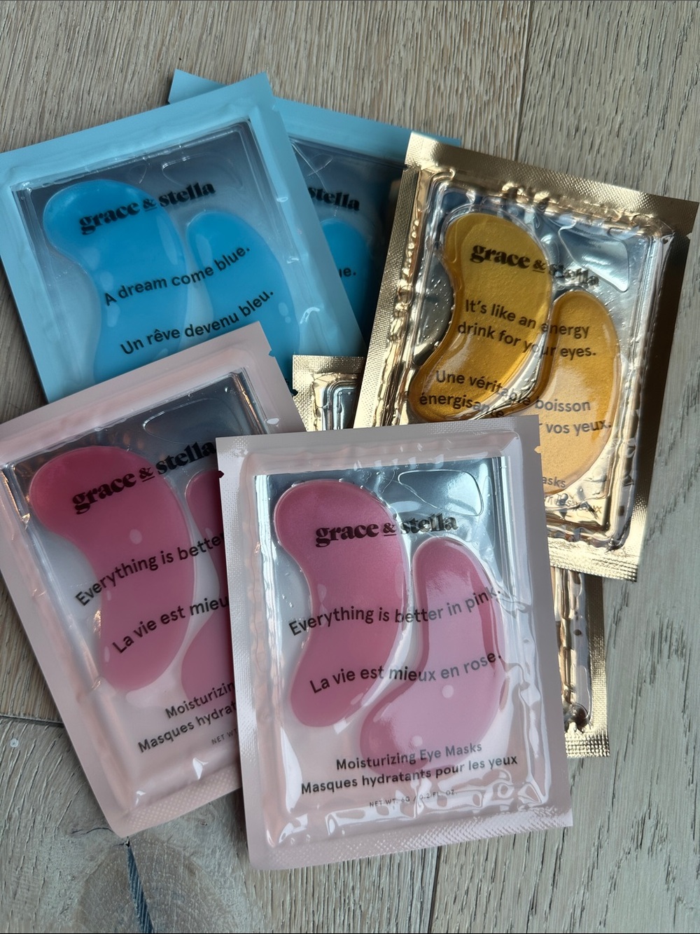 6 pack grace & stella Eye Gel Patch Trio — Pink, Blue, Gold